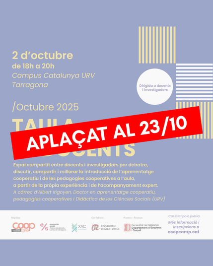 Queda endarrerida la taula de docents al dia 23 d'octubre.