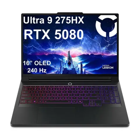 PC portable gamer Lenovo Legion Pro 7i Gen 10 OLED avec processeur Intel Ultra 9, carte graphique RTX 5080 16 Go, 64 Go RAM et écran OLED QHD+ 240 Hz