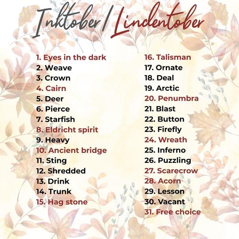 Liste de l'inktober mélangée à celle du Lindentober.
