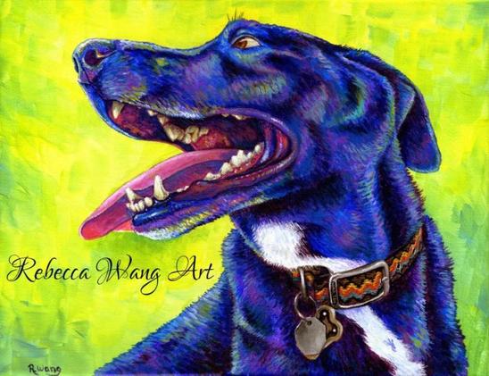 A colorful painting of a dog with bright colors.