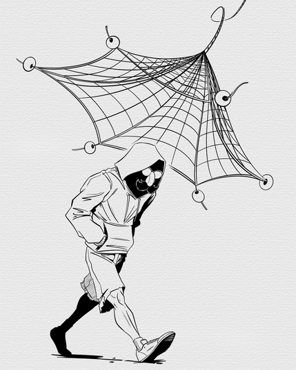 drawing of a guy who is going to be trapped in a net