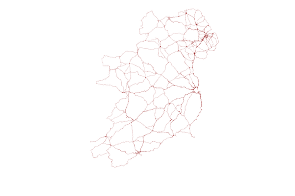 Map if the island of Ireland drawn only with major roads