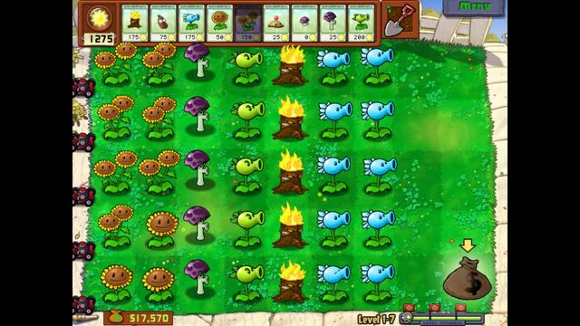 Image from the game Plants Vs. Zombies showing stage 1-7 completed with the 3 random plants I was provided to by Dave. Dave is an Asshole!