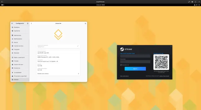 La versión Flatpak de Steam funcionando en openSUSE Leap 16.