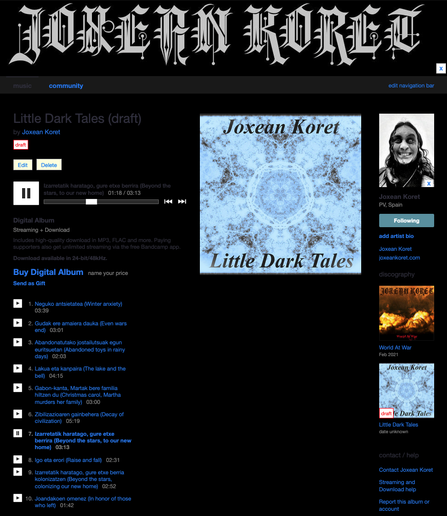 Bandcamp page for my upcoming orchestral mockups LP called "Little Dark Tales". 