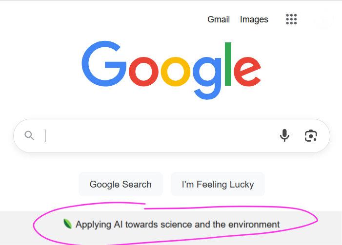 Google landing page "Applying AI towards science and the environment"