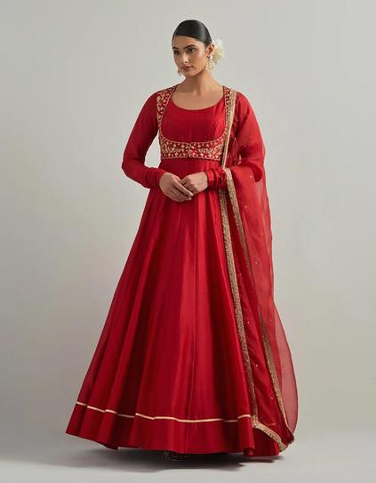 Red Hand Embroidered Anarkali Set
