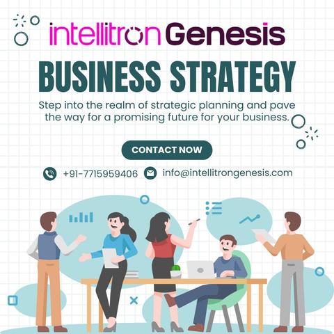 A promotional graphic advertising "intellitron Genesis" in the area of business strategy, encouraging viewers to "Contact Now."