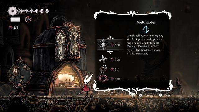 Screenshot from the videogame Silksong: A shop with expensive items