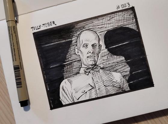 Photo of an ink drawing. It shows the giant from the TV show Twin Peaks.