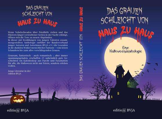 
Cover von Das Grauen schleicht von Haus zu Haus
Eine Halloweenanthologie.
ISBN 978940383201
Edition BVjA
Illustration: Ein Spuckhaus mit erleuchteten Fenstern in einer blauen Vollmondnacht, eine Jacko'lantern und blattlose Baumsilhouetten.

Wenn Nebelschwaden über Friedhofe ziehen und das
Flüstern langst verstorbener Seelen in der Nacht erklingt,
offnen sich die Tore zu neuen Abgründe.
In dieser mit Erzahlungen von jungen Talenten zusammengestellten Anthologie entflihrt der Bundesverband — junger Autoren und Autorinnen (BVjA e.V.) die Lesenden in die dunklen Winkel menschlicher Fantasie.
Grausam, fantastisch - auch romantisch -, aber immer re
spannungsgeladen, erschaffen 25 unheimlich gute Geschichten ein Kaleidoskop aus Furcht und Faszination für alle, die Halloween nicht nur feiern, sondern erleben wollen.