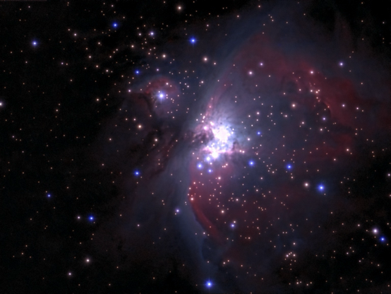 M42 - Great Nebula in Orion - telescope processed image. M42, the Orion Nebula, is the closest large stellar nursery to Earth (1,350 light-years), a bright cloud of gas and dust where new stars and planetary systems are forming.