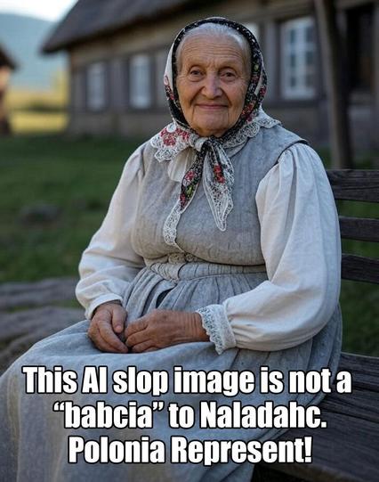 AI Slop Image of an and old grandmother type with a head shawl.