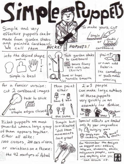 How to make simple puppets illustrated instructions flier from http://puppetista.org/