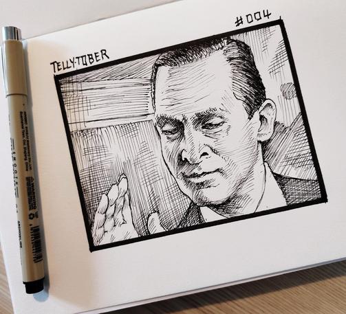 Ink drawing of Jeremy Brett as Sherlock Holmes.
