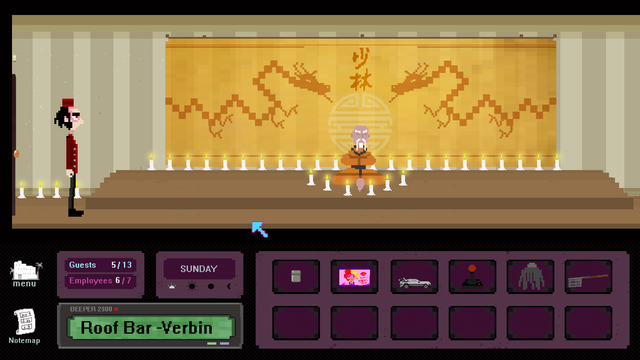 mike the bellboy from not another weekend, visits the room of the monk, he needs to kick him out in one weekend along with many other guests!