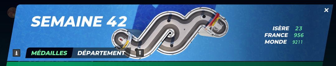 Capture d'écran du jeu TrackMania, Semaine 42 des weekly shorts. Isère: #23 / France: #956 / Monde: #9211