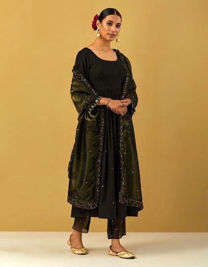 Black Cheese Cotton Anarkali Suit Set
