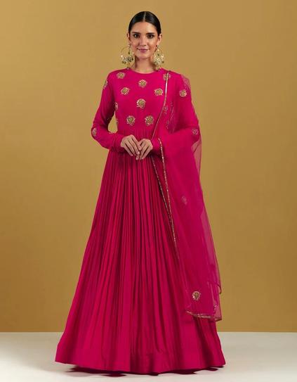 Magenta Hand Embroidered Floor Length Anarkali

