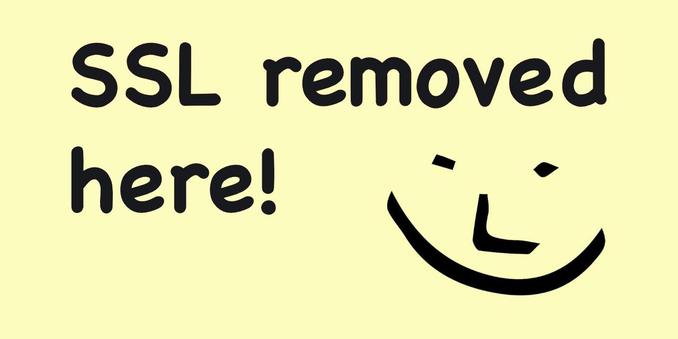 a yellow social card saying “SSL removed here” with an oddly familiar smiley
