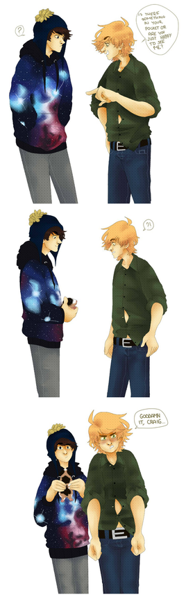Fanart of Southpark's Craig Tucker and Tweek. Artist: idontcare12344 | https://idontcare12344.tumblr.com/