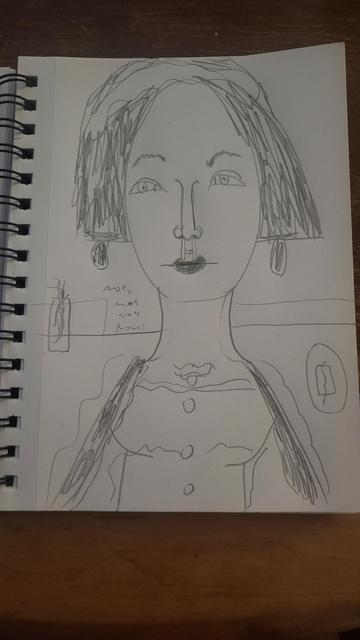 Pencil drawing of a Japanese maid in a maid cafe in Akihabara