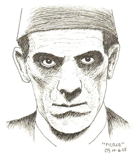 Ink drawing of Boris Karloff as Imhotep, from the 1932 film The Mummy.