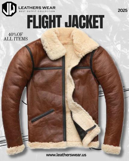 Men’s Aviator Brown Fur Leather Jacket