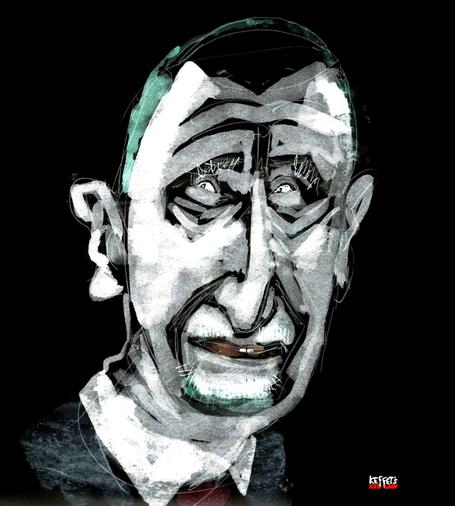 Cartoon Portrait des künftigen Ministerpräsidenten in Tschechien. Er schielt auf dem Bild shr stark nach rechts…