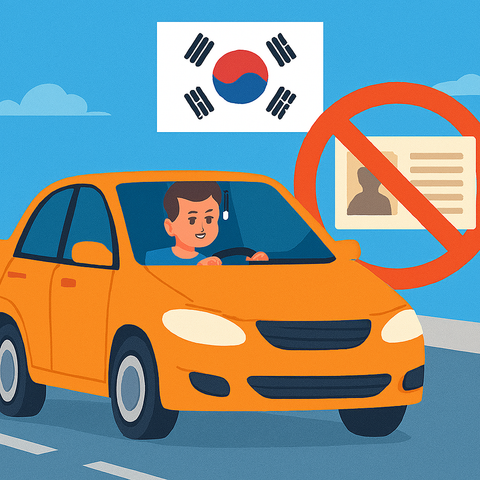 Image of an orange car with a Korean car and a driver license with a cross.