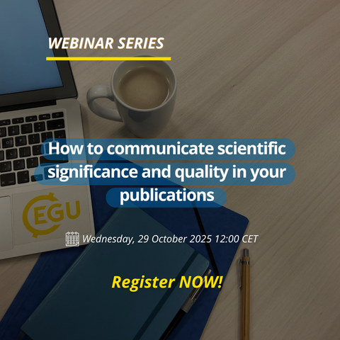 Image description: A coffee cup, notepad, and pencil. Text reading: 'WEBINAR SERIES How to communicate scientific significance and quality in your publications Wednesday, 29 October 2025 12:00 CET Register NOW!.'