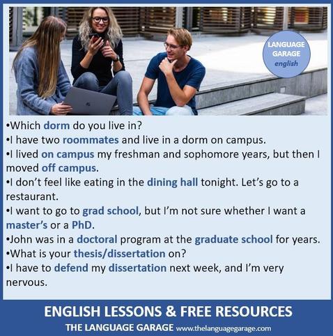 English vocabulary for university, image of a group of student sitting and talking together