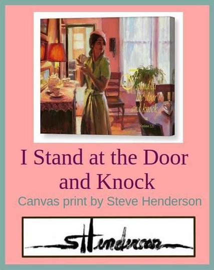 Canvas print of an original oil painting depicting a young woman standing in her dining room drinking tea.