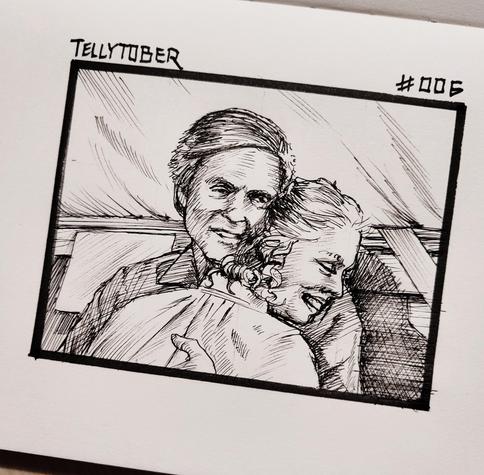 Photo of an ink doodle. Showing Hawkeye and Inga from MASH