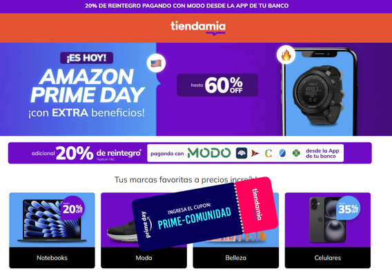 ¡ATENCION ARGENTINA!
MEGA CUPÓN DESCUENTO #PRIMEDAY + 20% EXTRA CON MODO X 48 HORAS!
Ingresa el Cupón: PRIME-COMUNIDAD y desbloquea el MÁXIMO DESCUENTO SIN MINIMO NI TOPE — para nuevos o usuarios recurrentes🤯
Pagando con MODO tenés un reintegro del 20% al toque.
Samsung Galaxy, iPhones, Airpods, notebooks, consolas y miles de productos directo de USA a precios imbatibles!
¡Apurate!. Las ofertas son por tiempo limitado y los productos más buscados vuelan.
