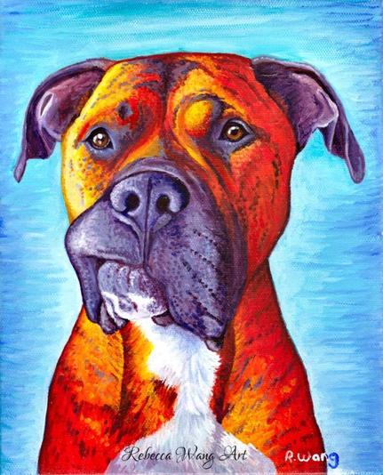 A colorful portrait of a boxer dog.