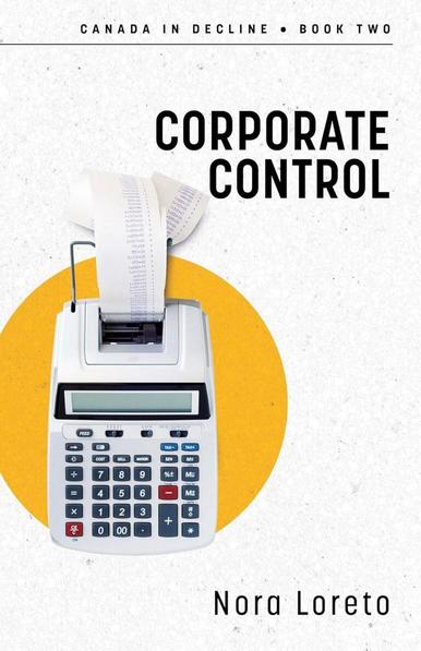 Corporate Control book cover. A calculator with paper tape and calculations.