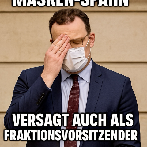 Ein Foto vom überforderten Masken-Spahn mit dem Hinweis „Spahn versagt auch als Fraktionsvorsitzender“