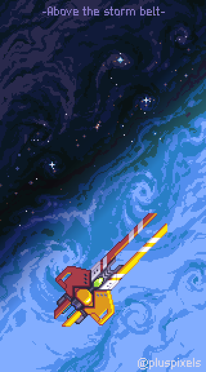 A sleek spacecraft floating far above the atmosphere of a Jovian planet. Lightning flashes can be seen among the clouds. A sleek spacecraft floating far above the atmosphere of a Jovian planet. Lightning flashes can be seen among the clouds.