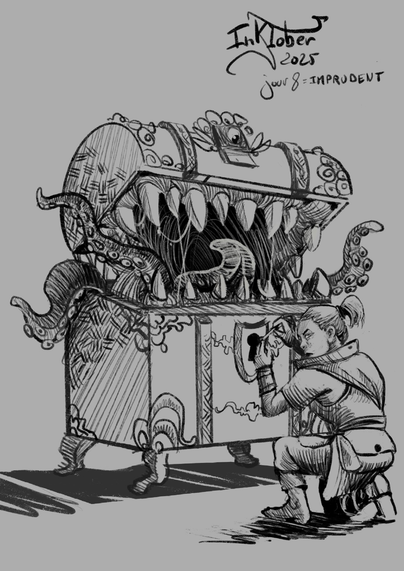 Un coffre qui se transforme en monstre. Tandis qu’une voleuse essai de l’ouvrir.