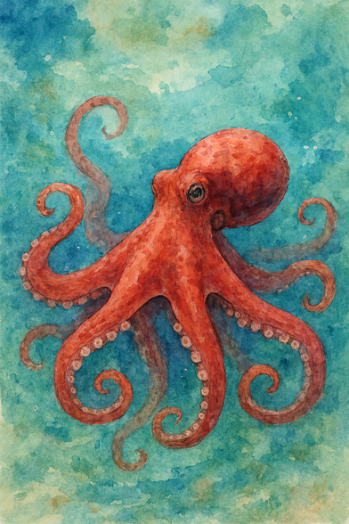 a watercolour of a octopus in the ocean