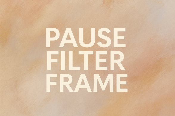 An abstract teal and blush digital design featuring the centered words “Pause. Filter. Frame.” in elegant serif typography, with a faint subtext that reads “Discernment is design, and design begins with pause.” Subtle golden Kintsugi seams and blueprint-style lines weave through the textured background, symbolizing balance and reflection. Concept & design co-created with AI (ChatGPT, OpenAI) under The Ratchet Sage™ creative direction. © Ebony L. Green / Authentic Distinction™