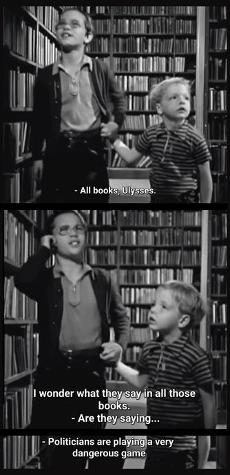Two kids in a library in the 1950s

I wonder what all these books say?

Politicians are playing a very dangerous game.