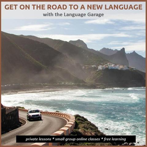 Affordable, effective, and enjoyable online language tutoring, one-on-one lessons, small group classes, and free self study materials.  Image of a car driving along a rocky coast.