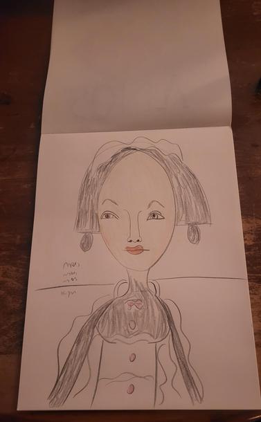 Colored pencil drawing of a Japanese maid