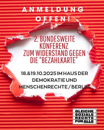 Sharepic zur 2. Bundesweiten Konferenz zum Widderstand gegen die Bezahlkarte