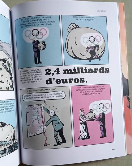 Une page de BD sur le budget des JO, évalué à 2,4 milliards d’euros.