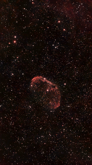 NGC 6888 The Crescent Nebula - telescope processed image. The onboard denoising seems to amplify the red color more. 20+ duration image using 10 second exposures. 