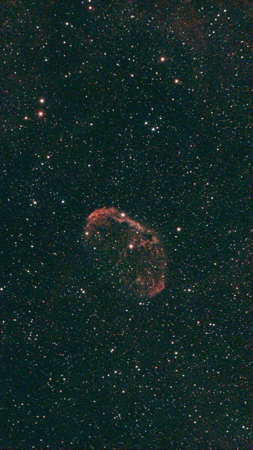NGC 6888 The Crescent Nebula - unprocessed image. Using just the s50 onboard LP filter, more reddish tones. Took this 20+ minute image in 10 second exposures. 