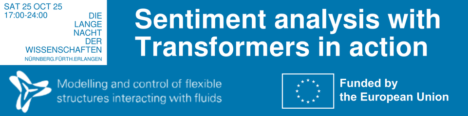 Text "Sentiment analysis with Transformers in Action" and Logos of Project and EU.